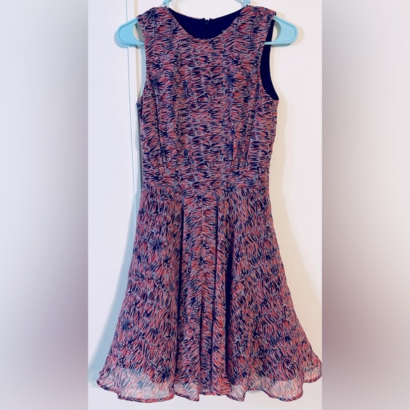 French Connection Sleeveless  Sahara Abstract Animal Print Chiffon Skater Dress - Picture 2 of 8